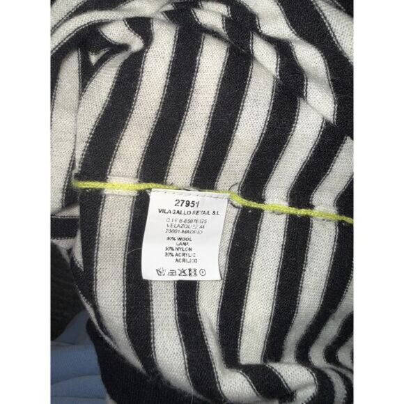 Vilagallo Women’s Black White Yellow Turtleneck Striped Sweater Large Wool Blend - Picture 5 of 6